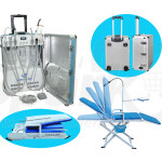 Deluxe Portable Dental Delivery Turbine Unit with Air Compressor and 6 Holder + Mobile Full Folding Dental Chair GU-C206